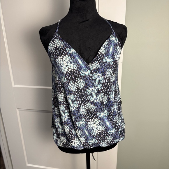Aqua snakeskin print draped front adjustable halter top - Picture 1 of 6